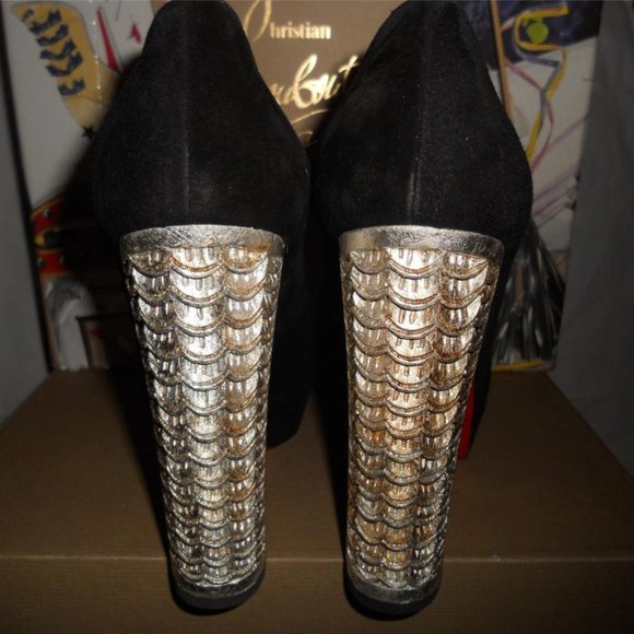 Christian Louboutin BOIS DORE 20ANS Black Suede Platform Heels Pumps Shoes - Picture 8 of 11